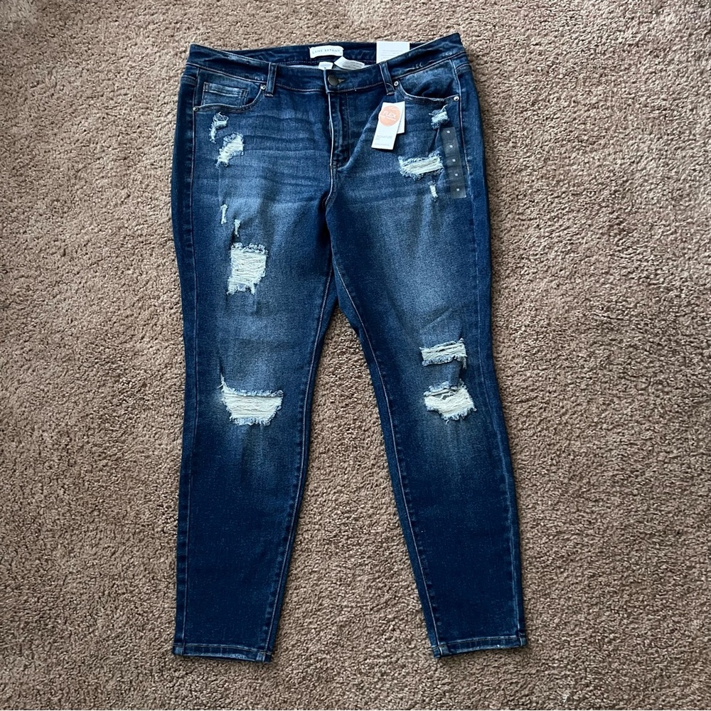 Lane Bryant Dark Blue Flex Magic Distressed Mid Rise Skinny Jeans - Picture 10 of 10